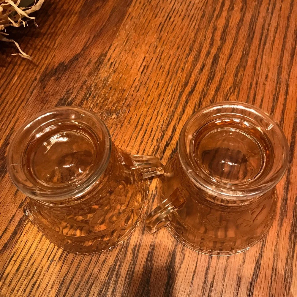 Pink/Amber Depression Glass Creamer and‎ Sugar Bowl